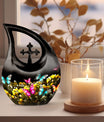 Butterfly-themed Cross Drop memorial urn, Personalized 