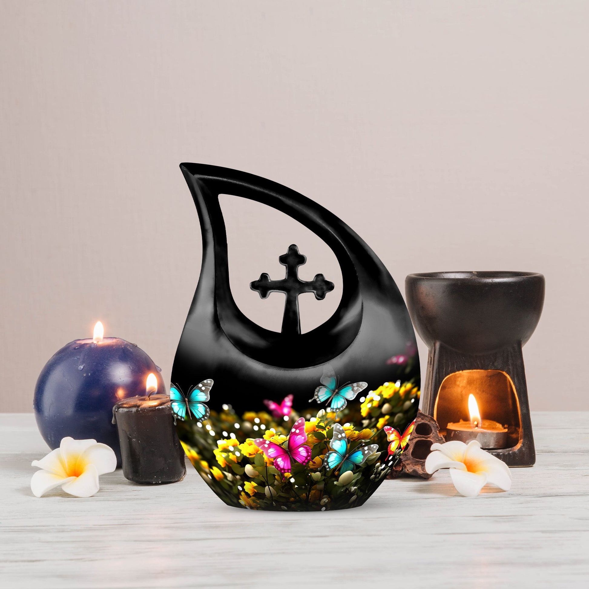 Butterfly-themed Cross Drop memorial urn, Personalized 