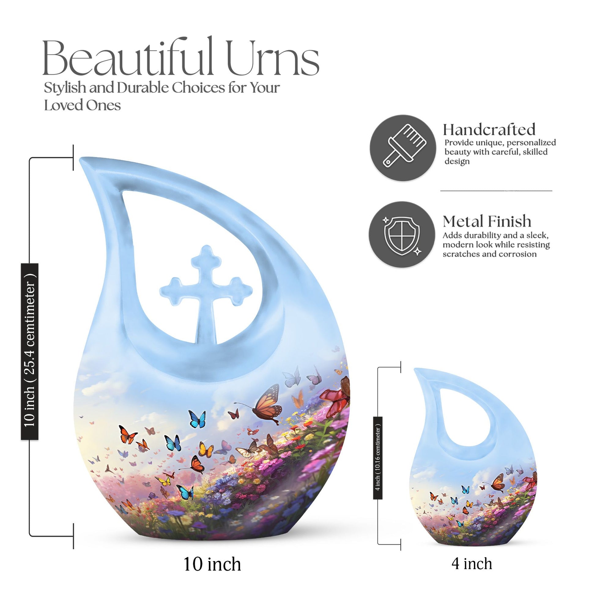 10-inch Butterfly Urn with Cross Drop Design,
