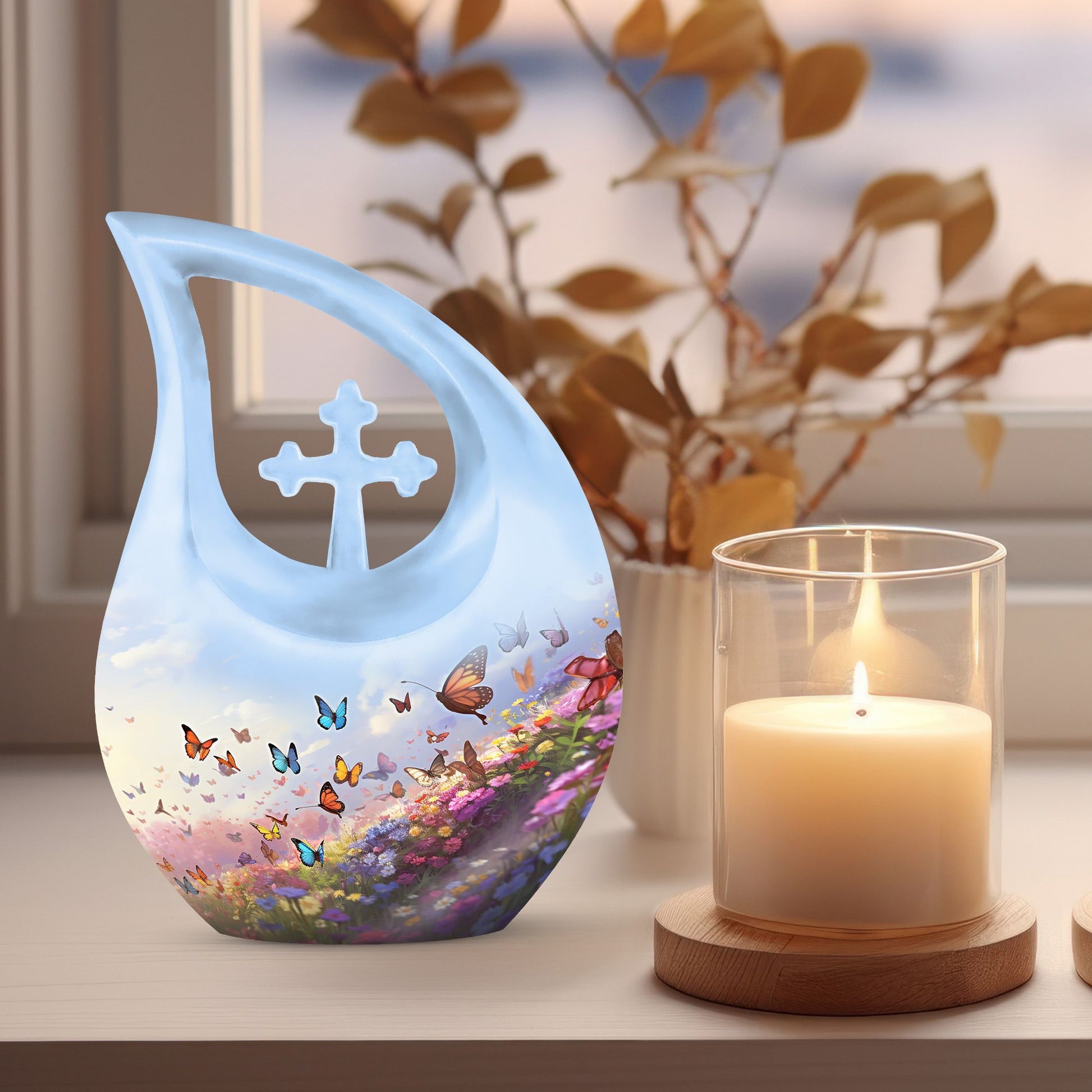 10-inch Butterfly Urn with Cross Drop Design,