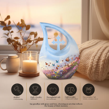 10-inch Butterfly Urn with Cross Drop Design,