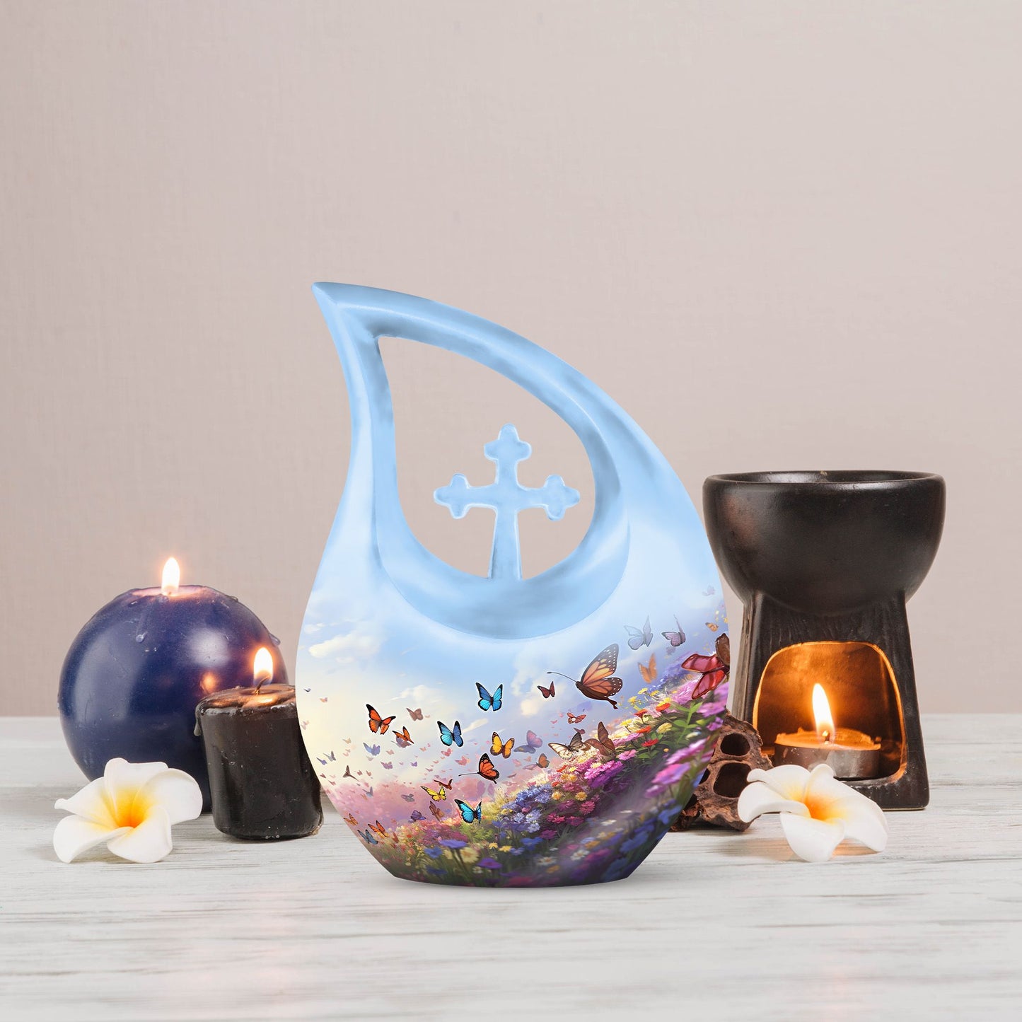 10-inch Butterfly Urn with Cross Drop Design,