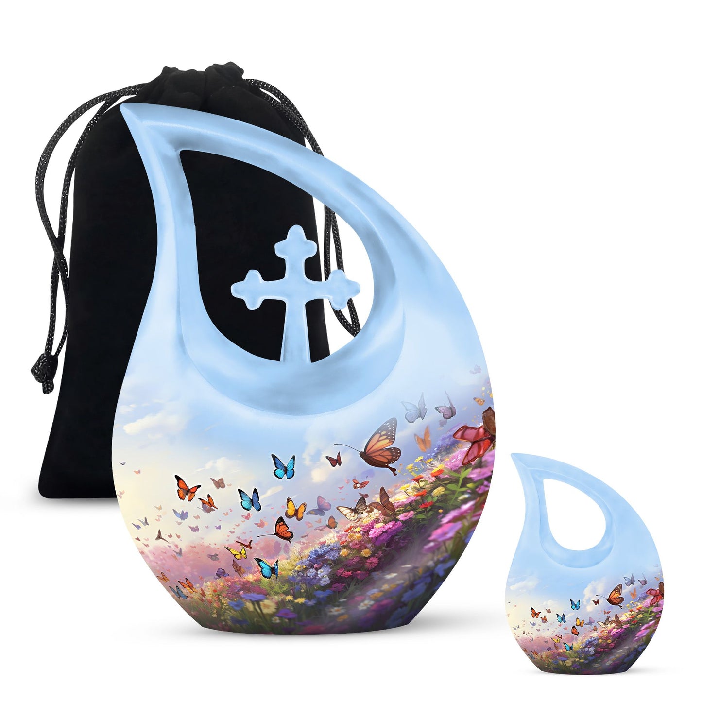 10-inch Butterfly Urn with Cross Drop Design,