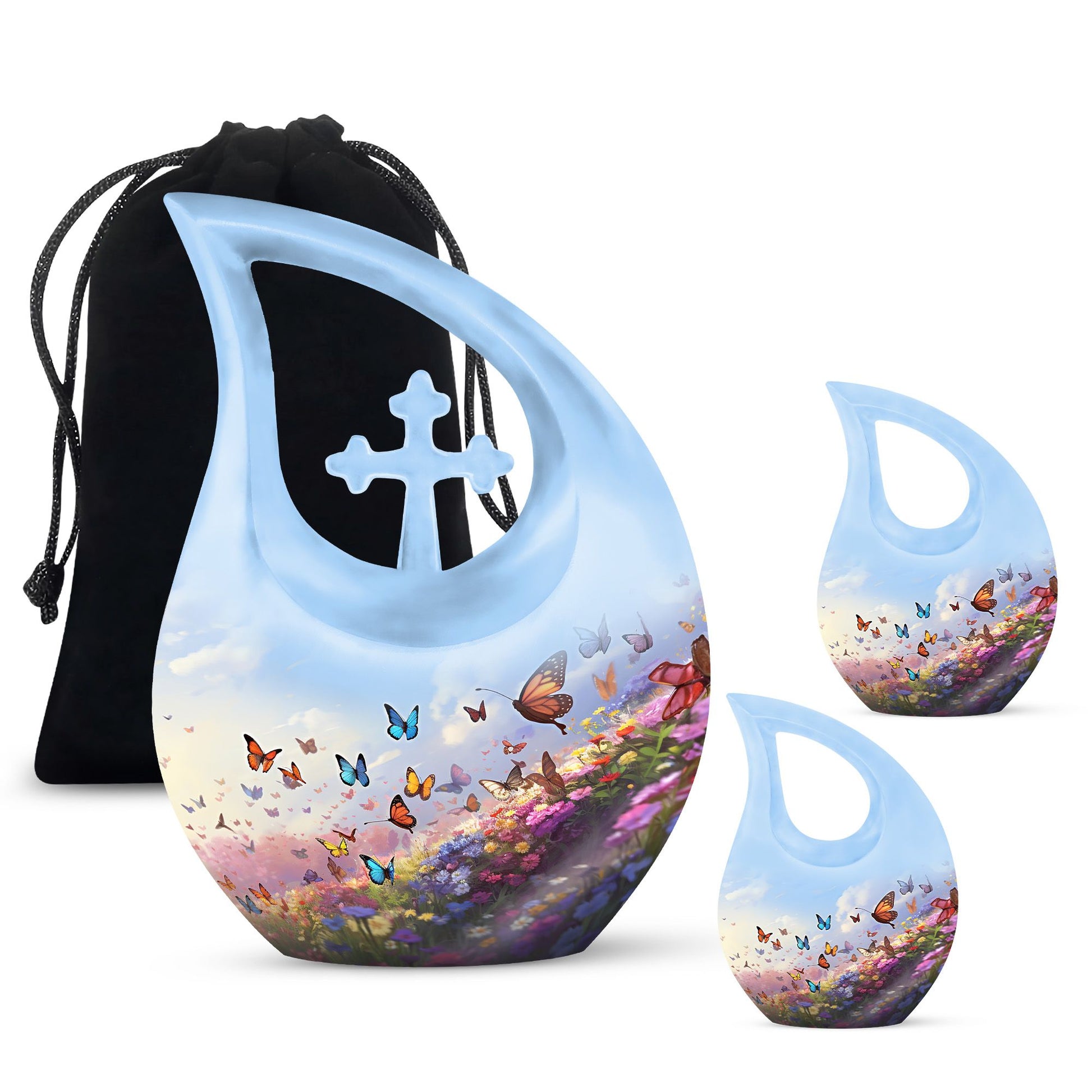 10-inch Butterfly Urn with Cross Drop Design,