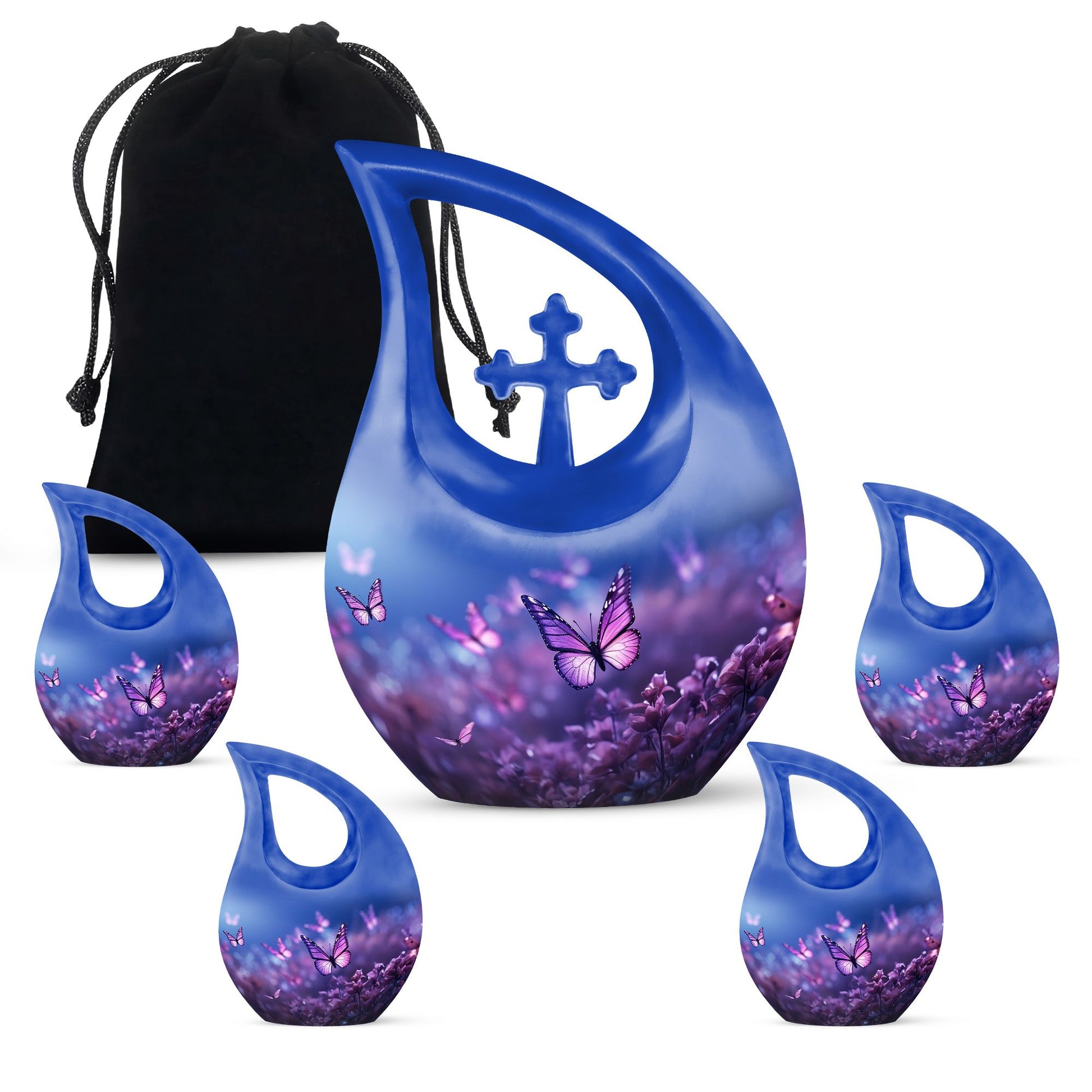 Butterfly Themed Cross Drop Memorial Urn, 
