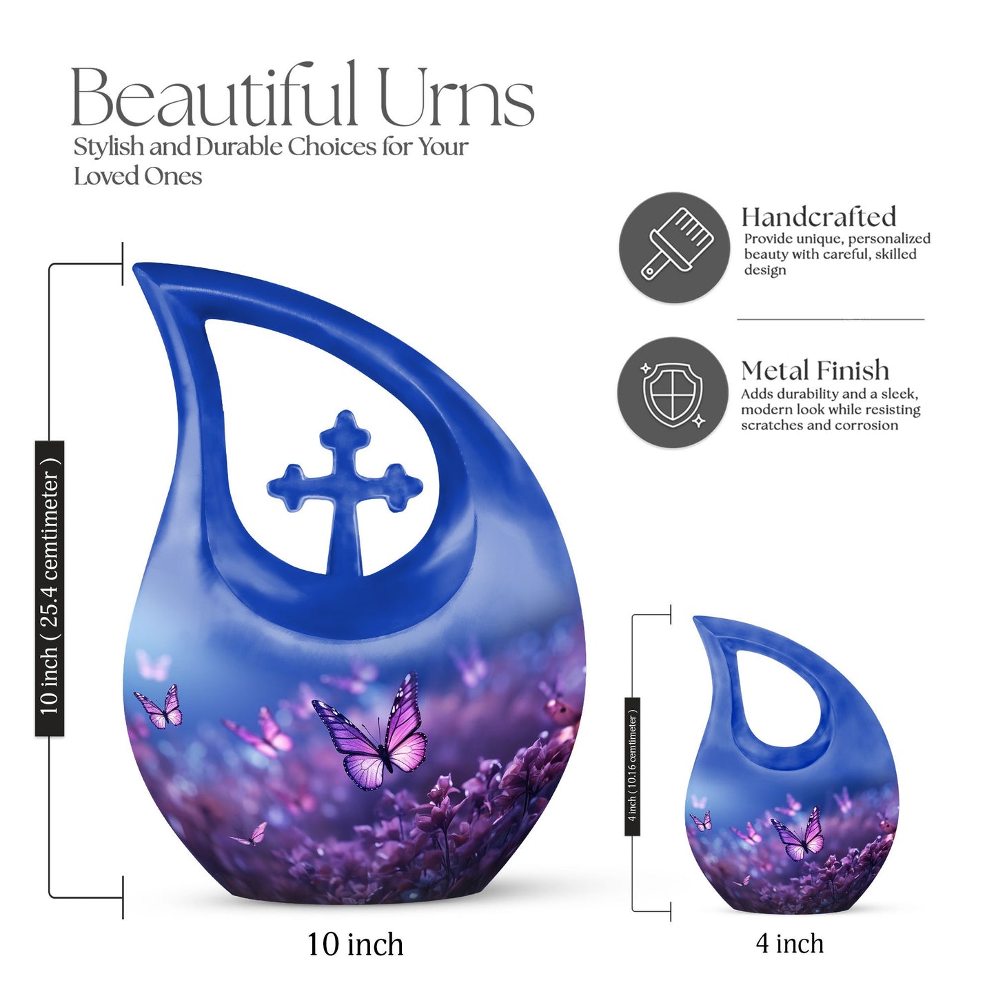 Butterfly Themed Cross Drop Memorial Urn, 