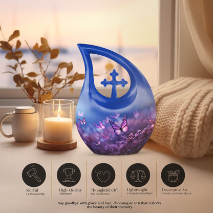 Butterfly Themed Cross Drop Memorial Urn, 
