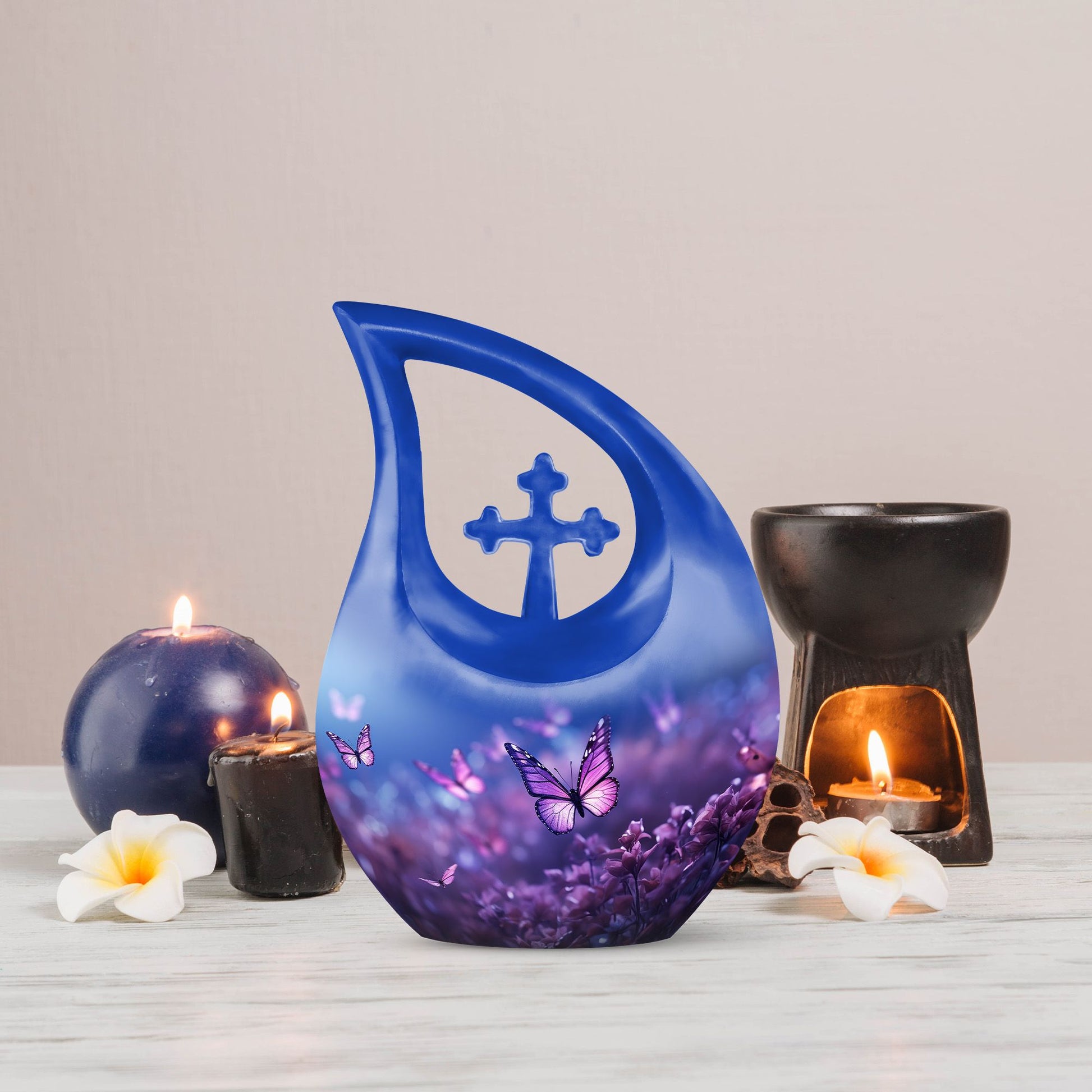 Butterfly Themed Cross Drop Memorial Urn, 