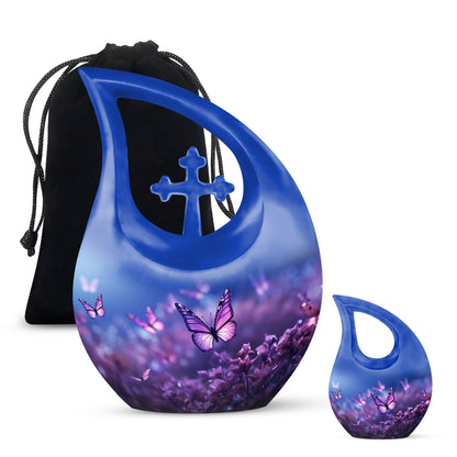 Butterfly Themed Cross Drop Memorial Urn, 