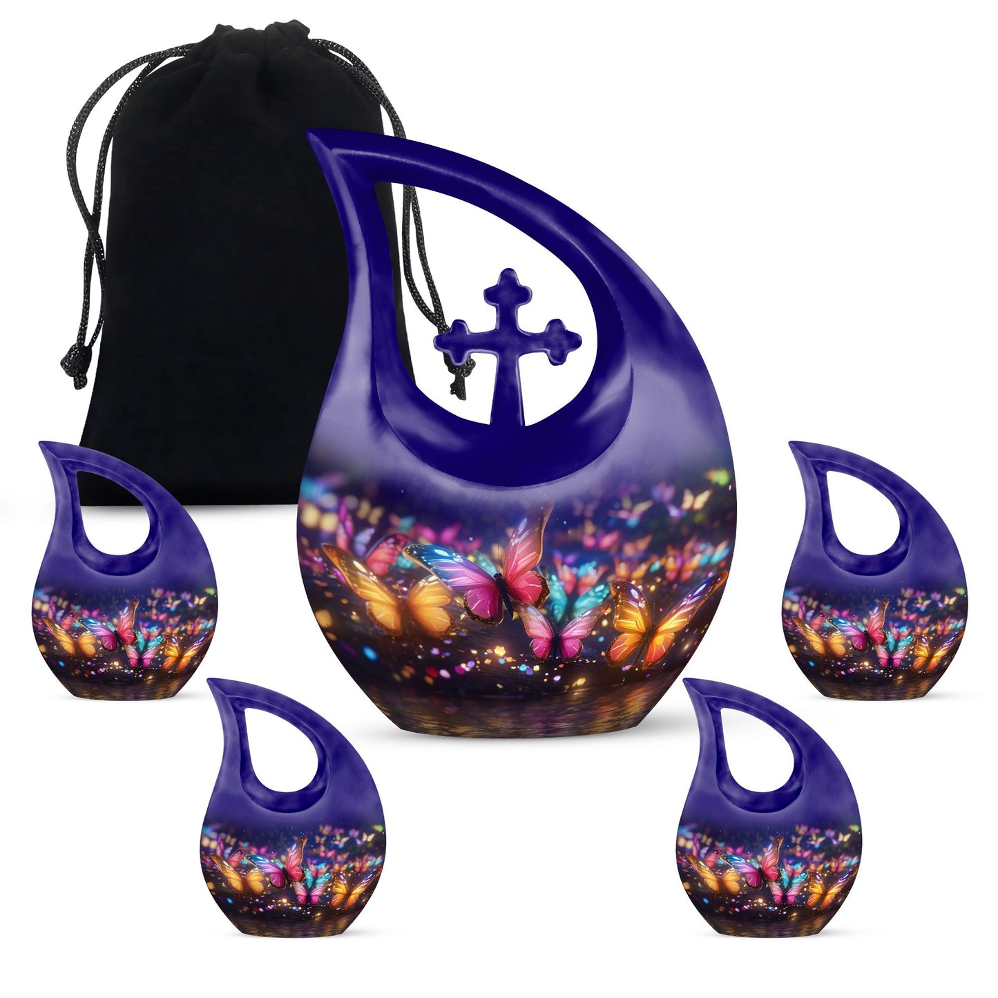 10-Inch Butterfly Memorial Urn with Cross Drop