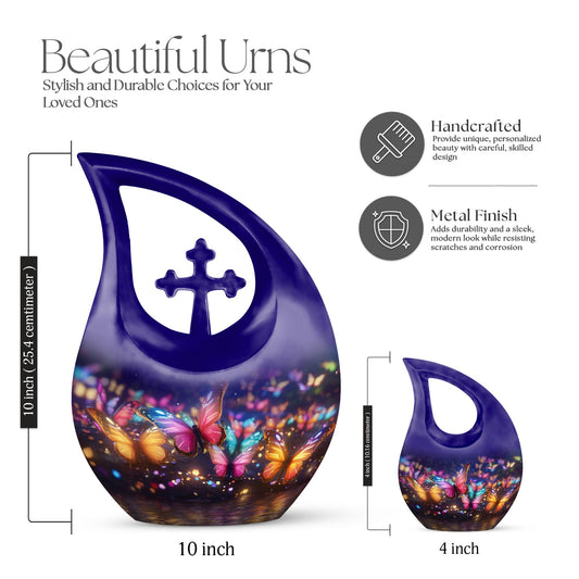 10-Inch Butterfly Memorial Urn with Cross Drop