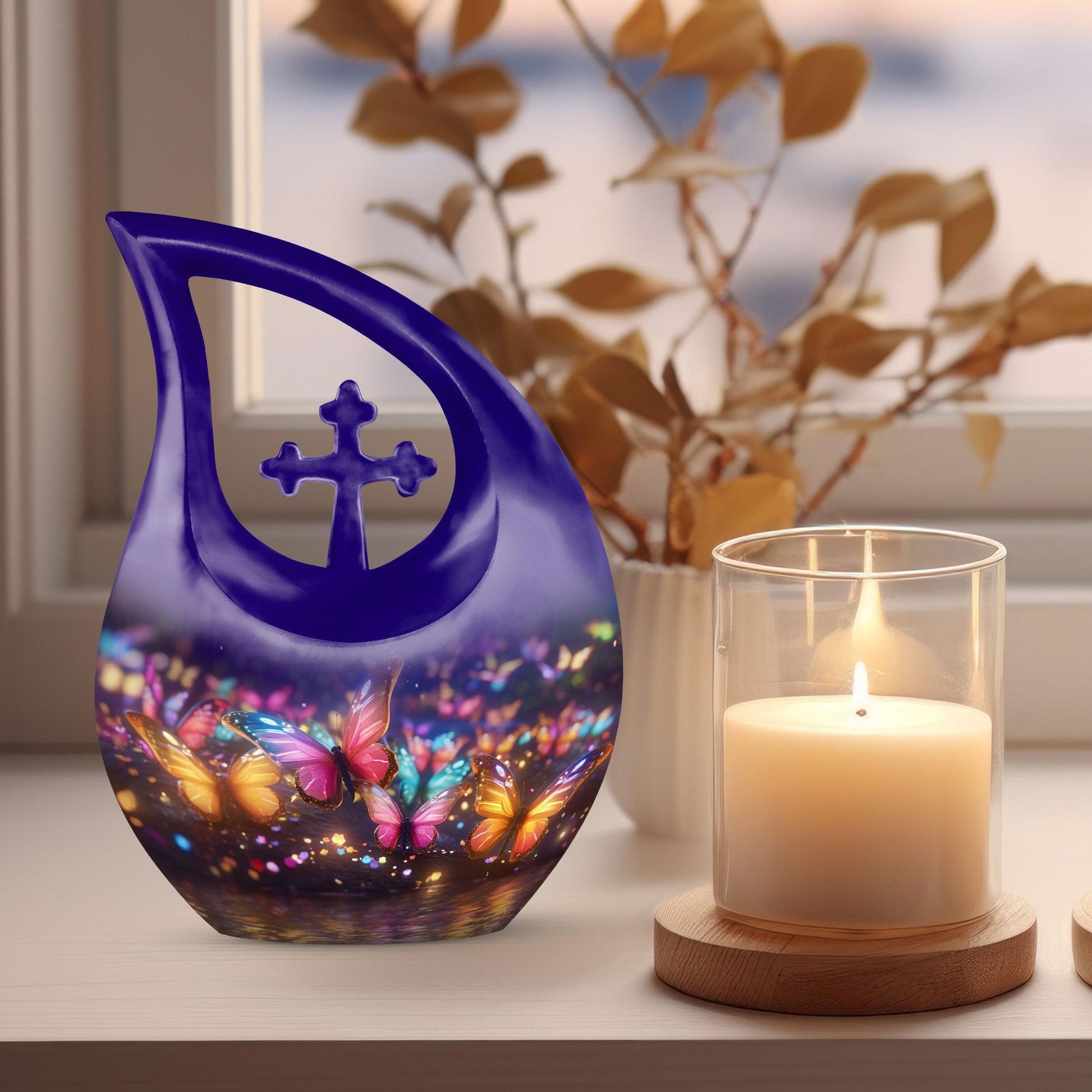 10-Inch Butterfly Memorial Urn with Cross Drop