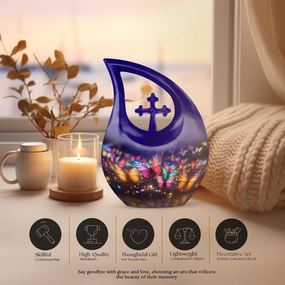 10-Inch Butterfly Memorial Urn with Cross Drop