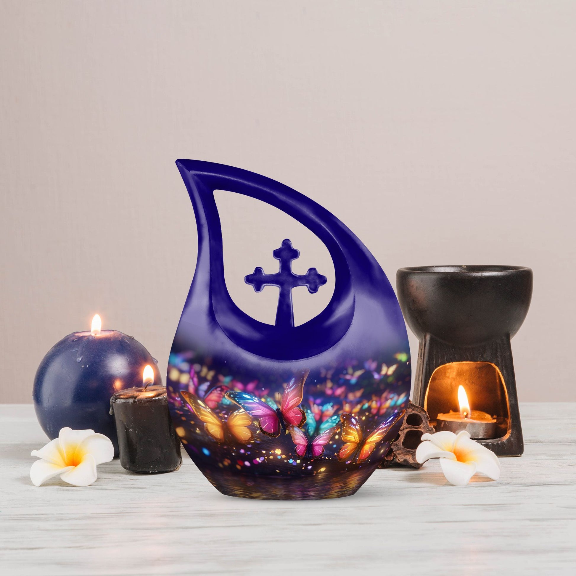 10-Inch Butterfly Memorial Urn with Cross Drop