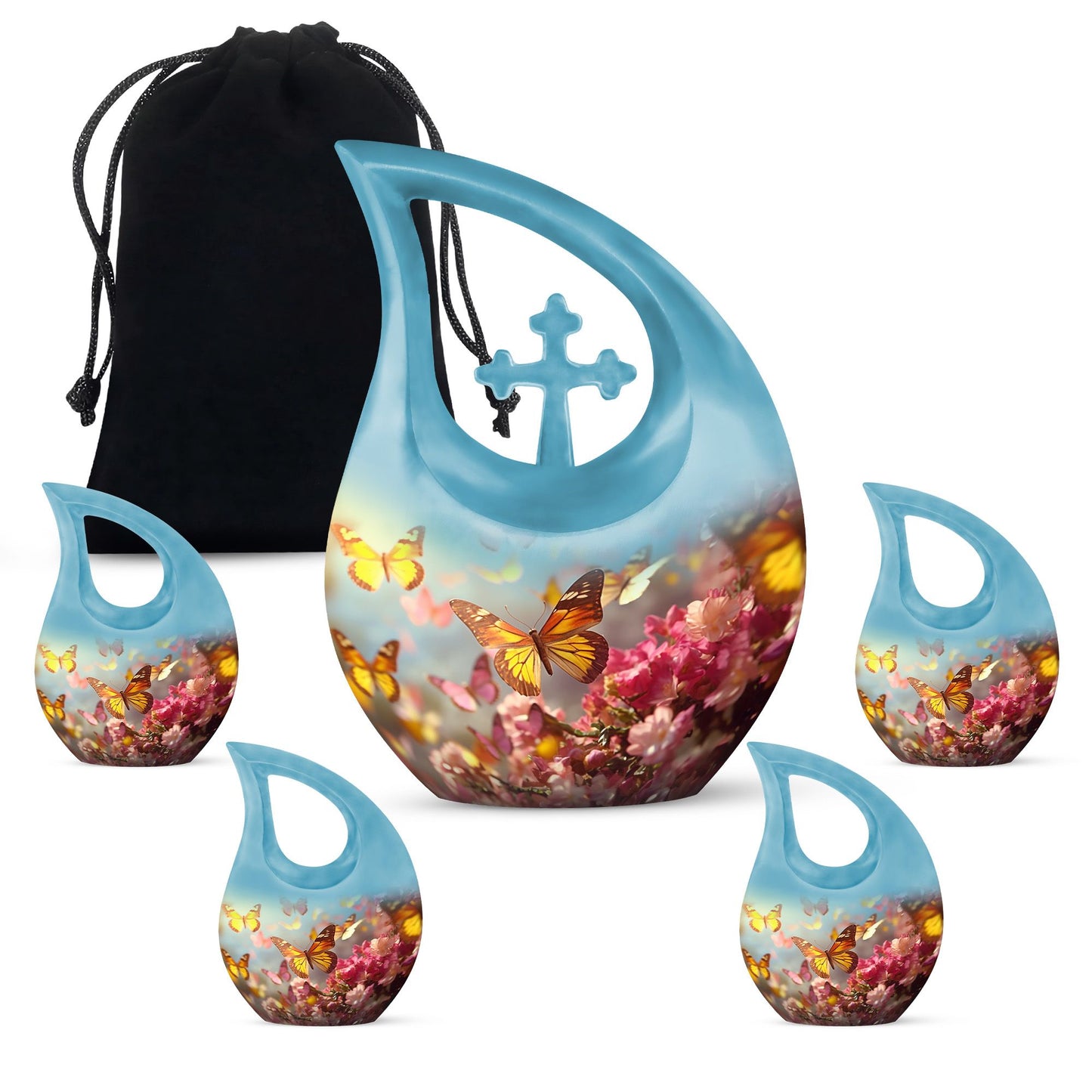 10-inch Butterfly Urn with Cross Drop Design