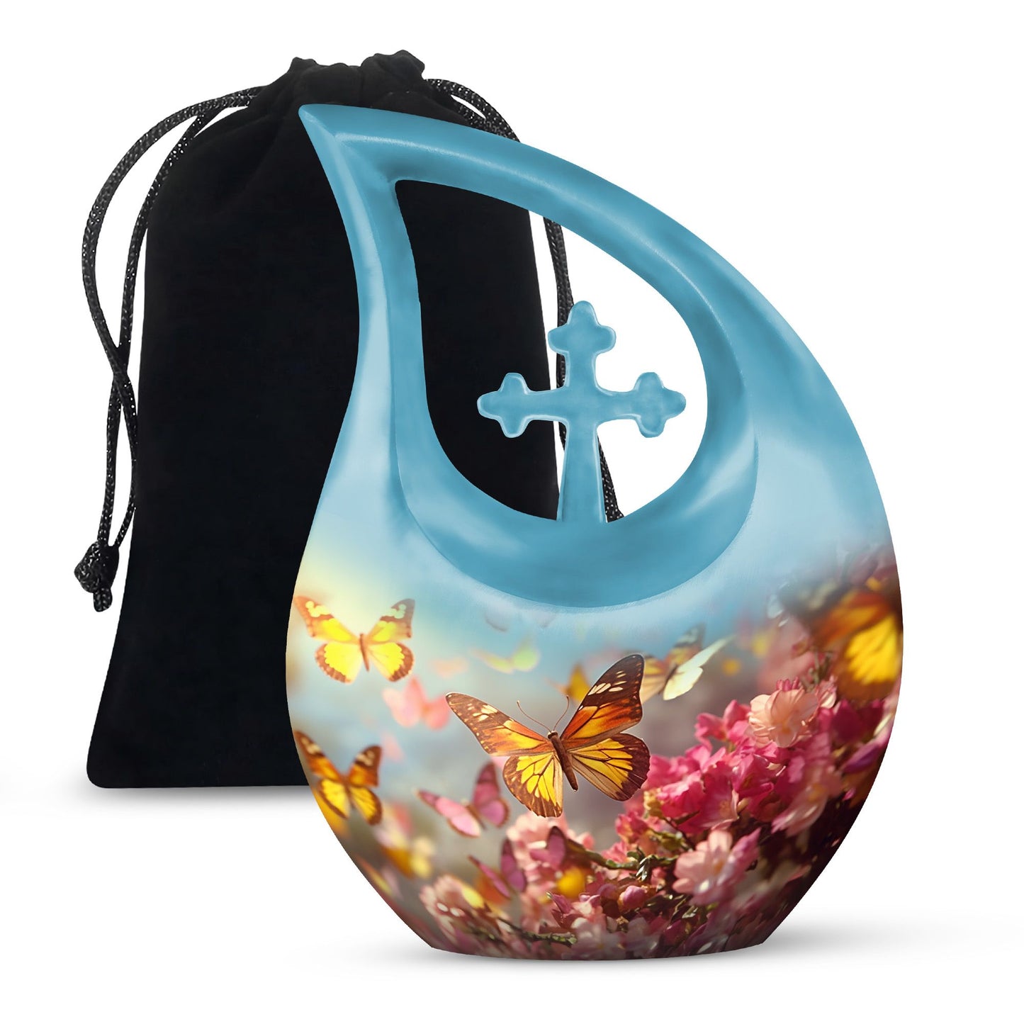 Yellow Personalized Butterfly Cremation Urn for Human Ashes - 10-inch, 200 cu in - Yatskia
