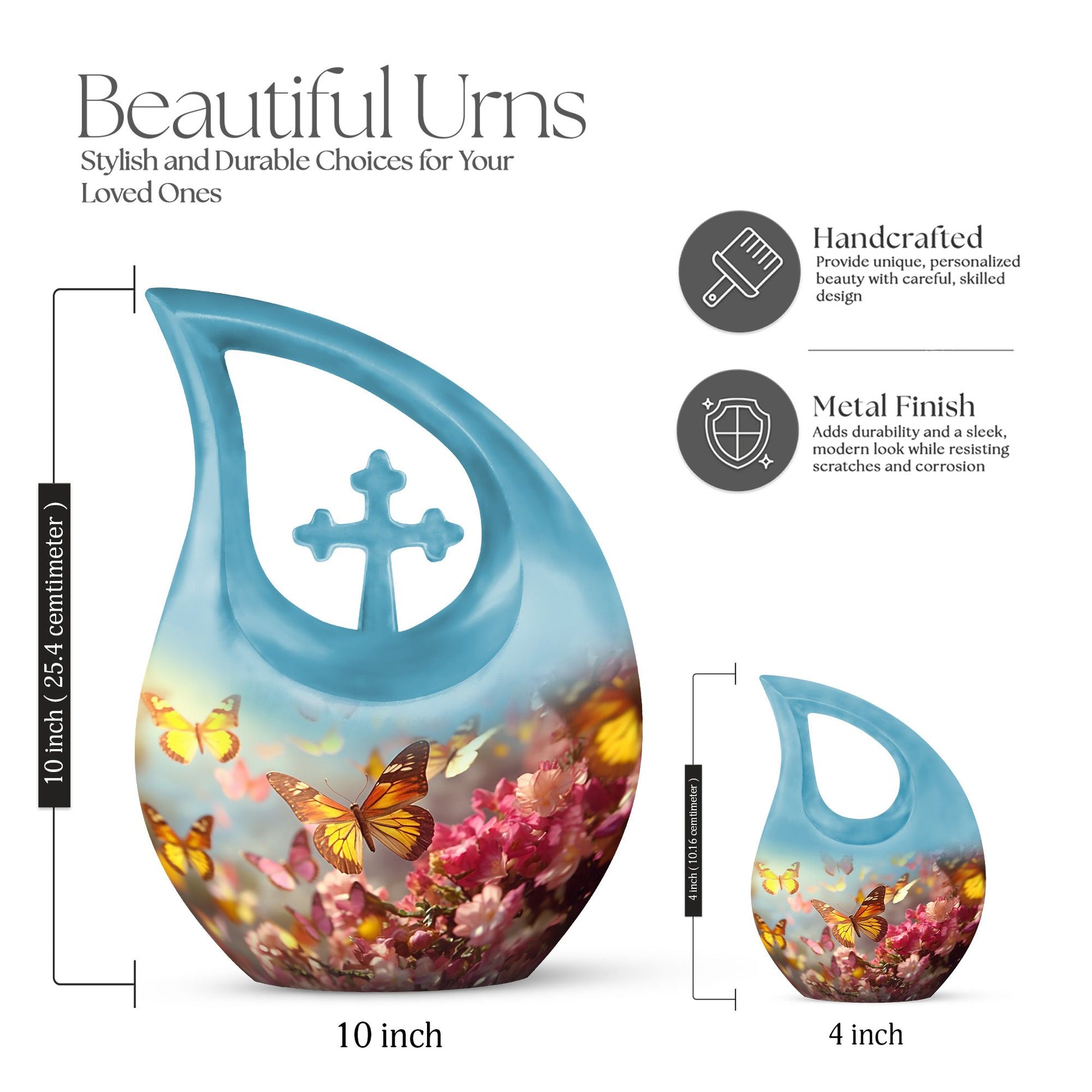 10-inch Butterfly Urn with Cross Drop Design