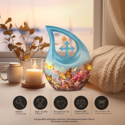 10-inch Butterfly Urn with Cross Drop Design