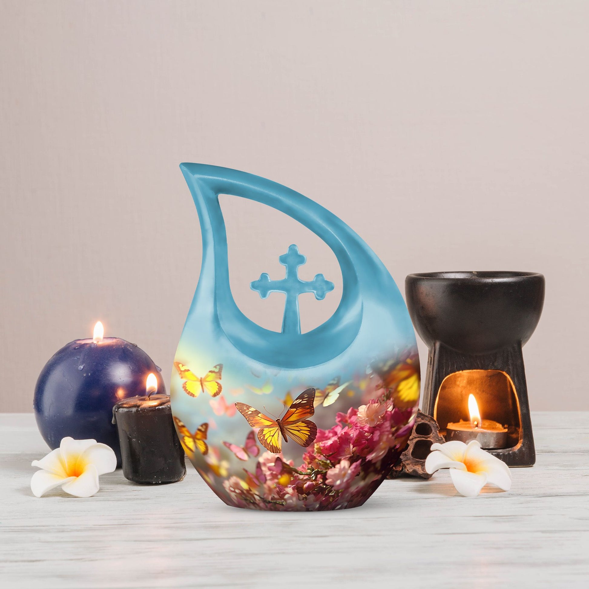 10-inch Butterfly Urn with Cross Drop Design