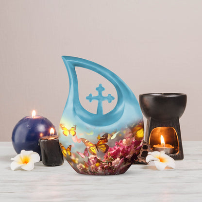 10-inch Butterfly Urn with Cross Drop Design