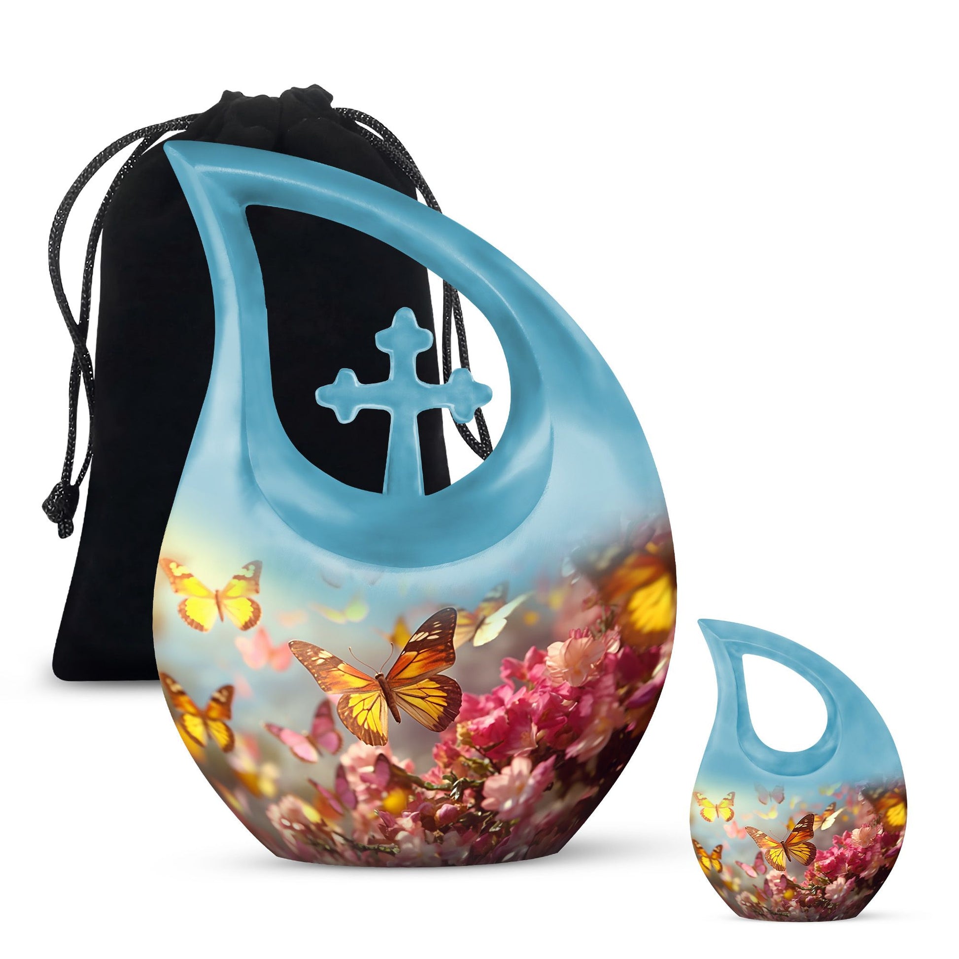 10-inch Butterfly Urn with Cross Drop Design