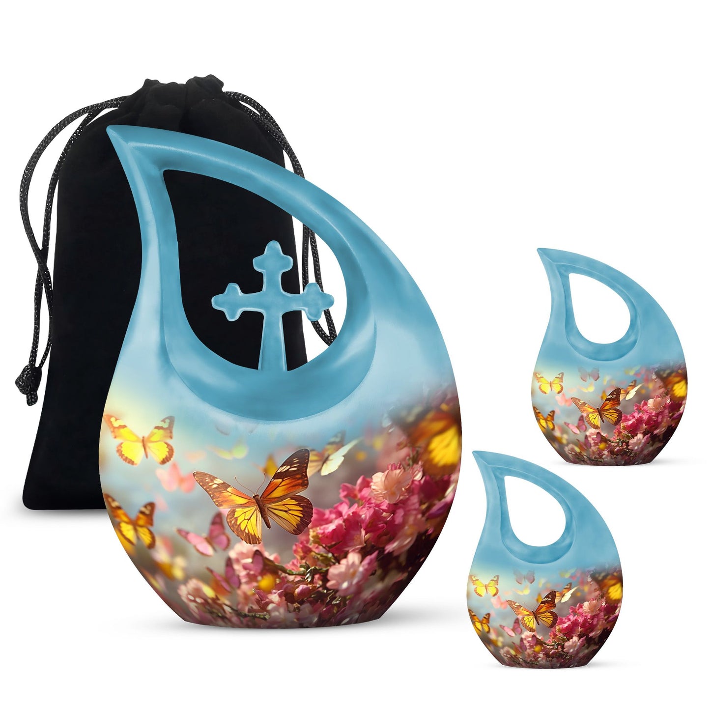 10-inch Butterfly Urn with Cross Drop Design