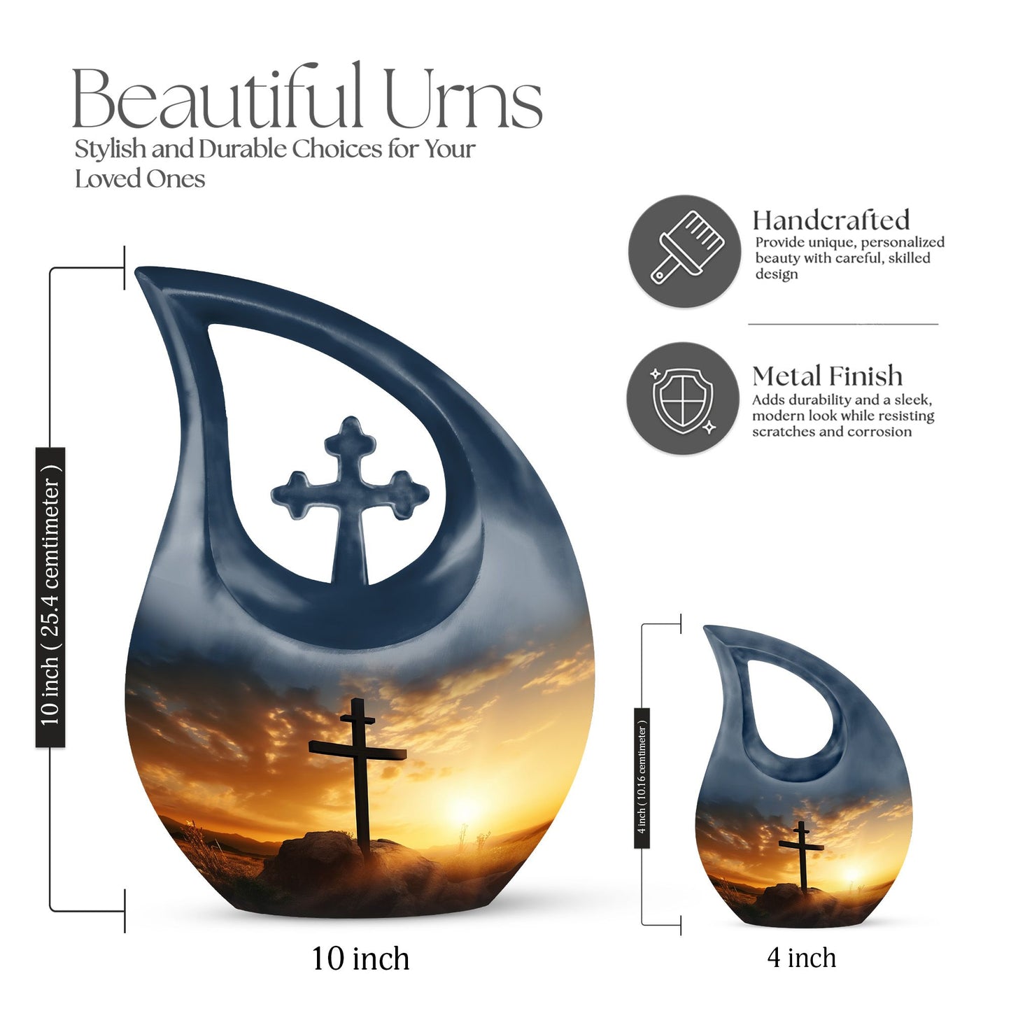 10-inch Jesus Christ Urn, Cross Drop design, Customizable
