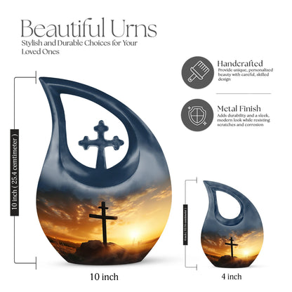 10-inch Jesus Christ Urn, Cross Drop design, Customizable