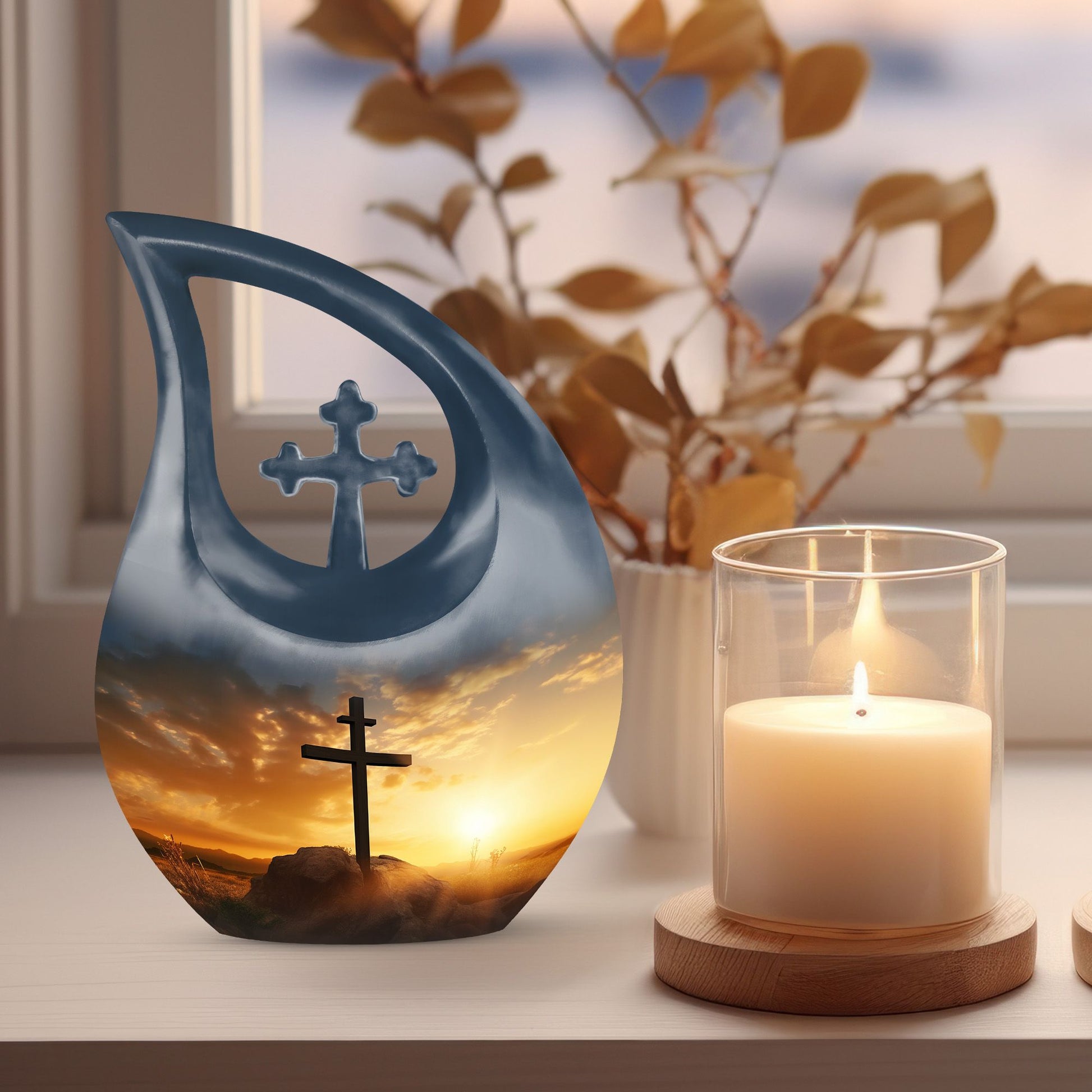 10-inch Jesus Christ Urn, Cross Drop design, Customizable