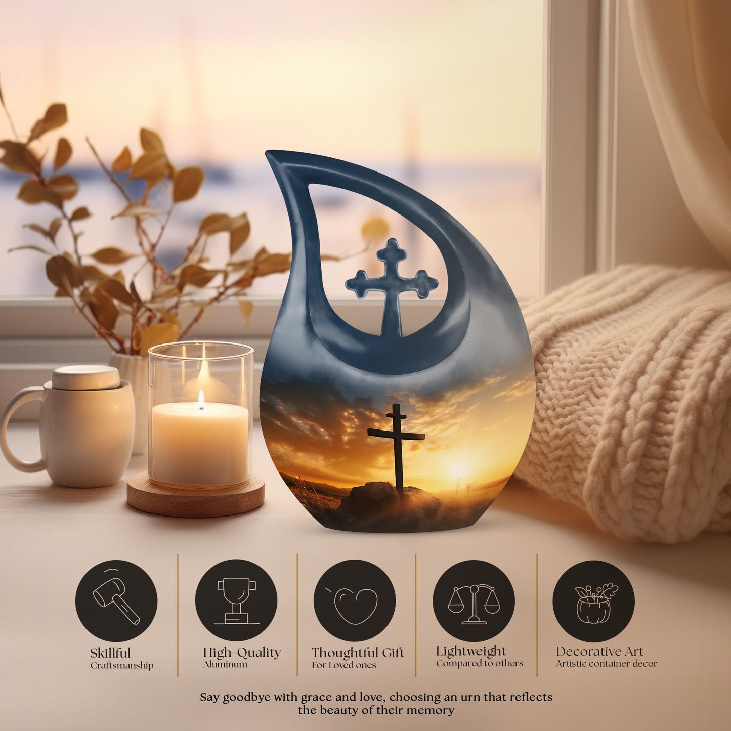 10-inch Jesus Christ Urn, Cross Drop design, Customizable
