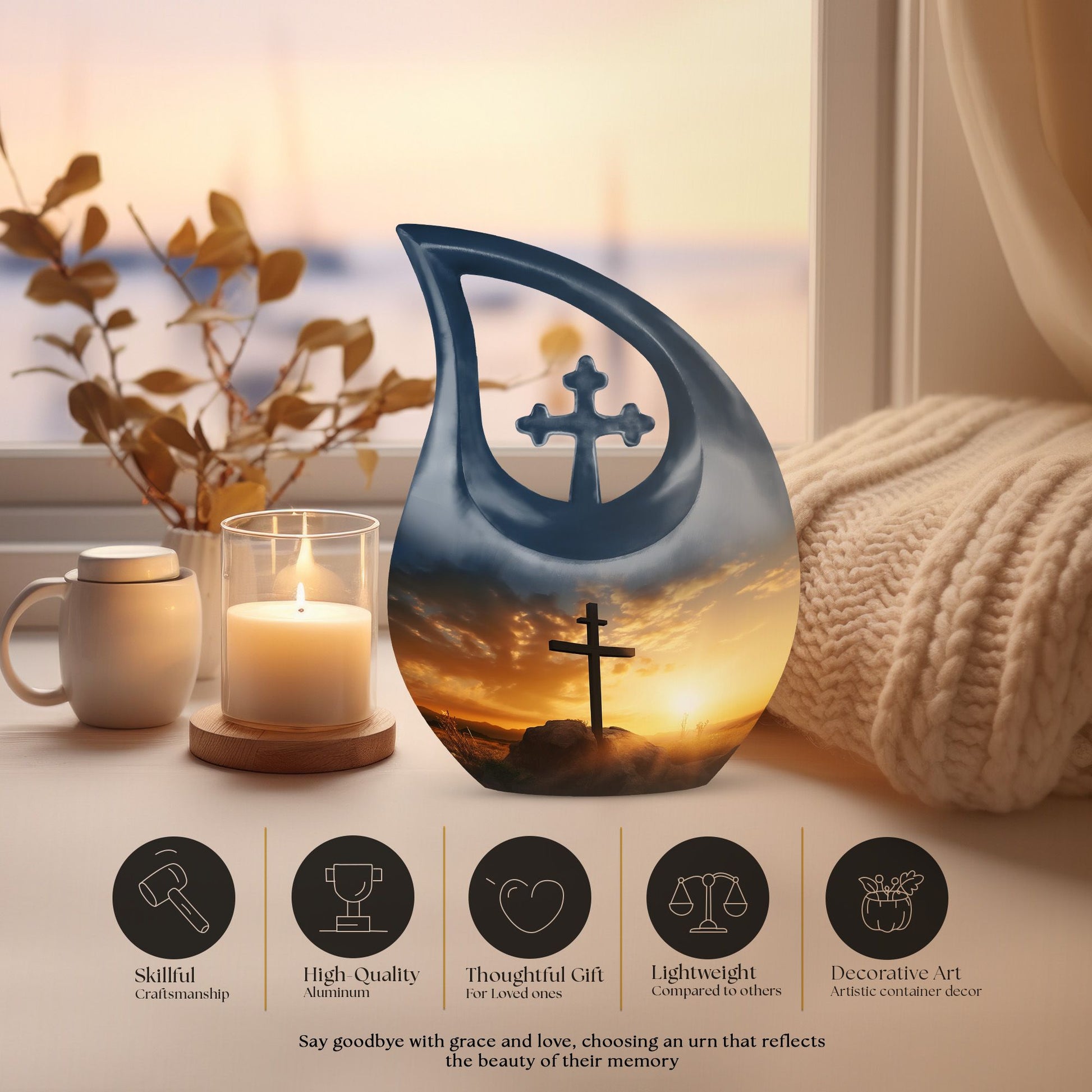 10-inch Jesus Christ Urn, Cross Drop design, Customizable