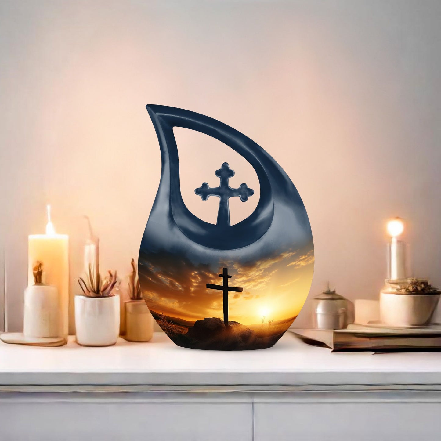 10-inch Jesus Christ Urn, Cross Drop design, Customizable