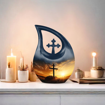 10-inch Jesus Christ Urn, Cross Drop design, Customizable