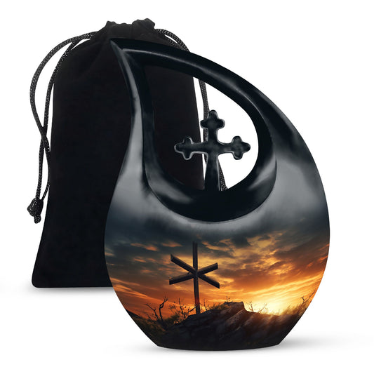 10 Inch Jesus Christ Urn in cross drop design, 