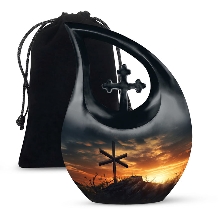 10 Inch Jesus Christ Urn in cross drop design, 