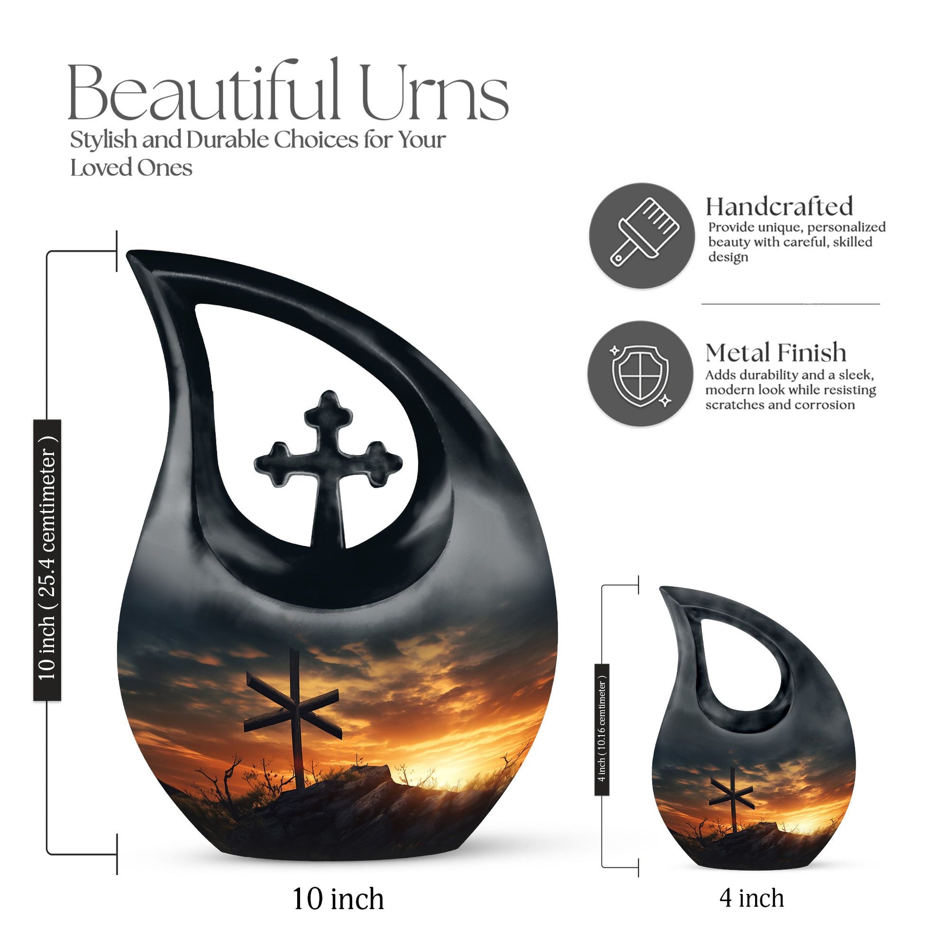10 Inch Jesus Christ Urn in cross drop design, 