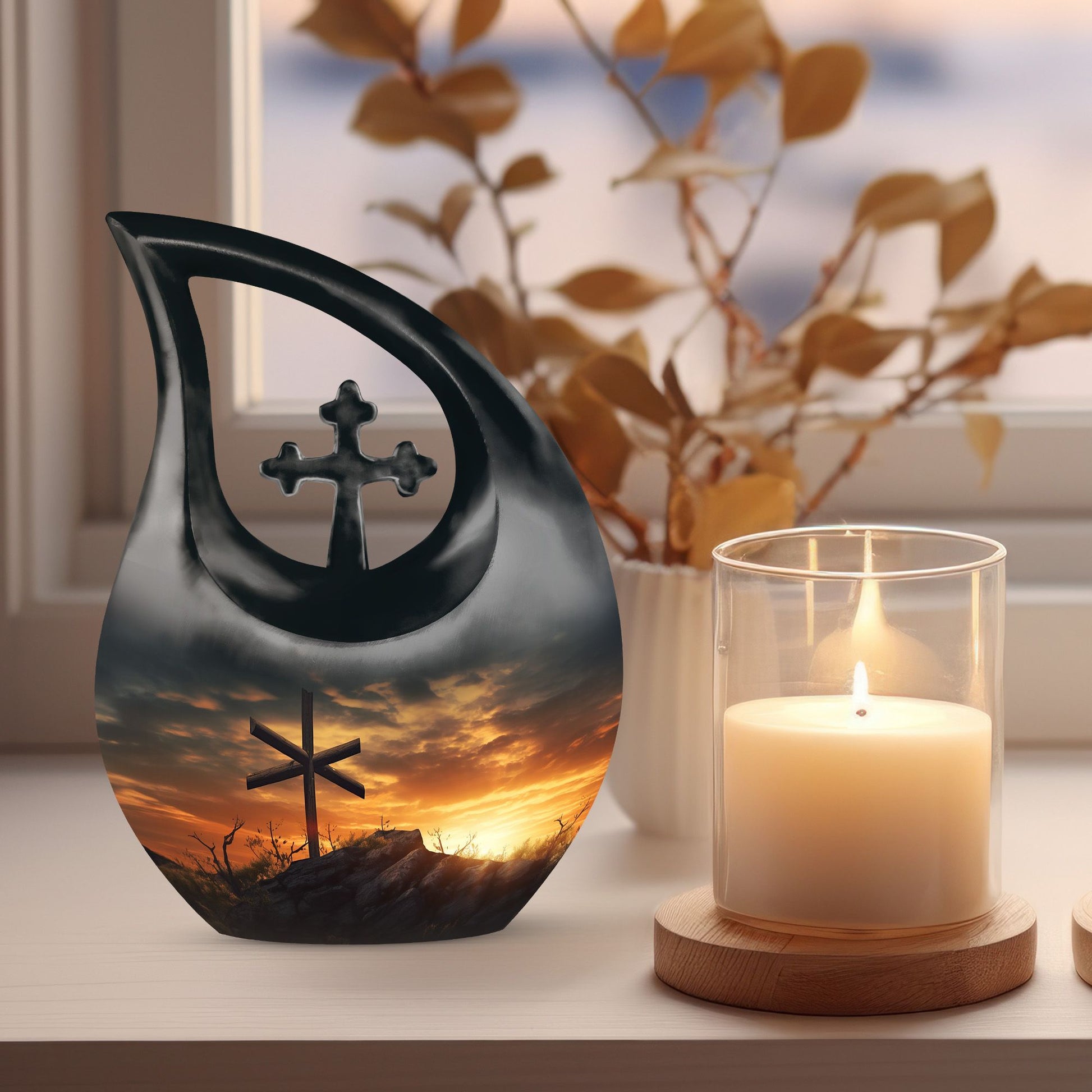 10 Inch Jesus Christ Urn in cross drop design, 