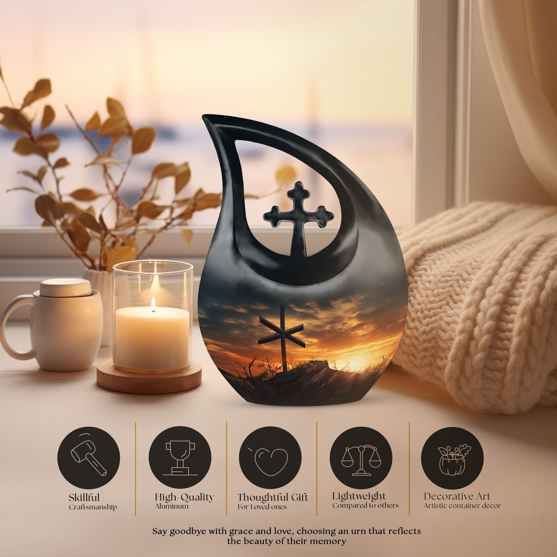 10 Inch Jesus Christ Urn in cross drop design, 