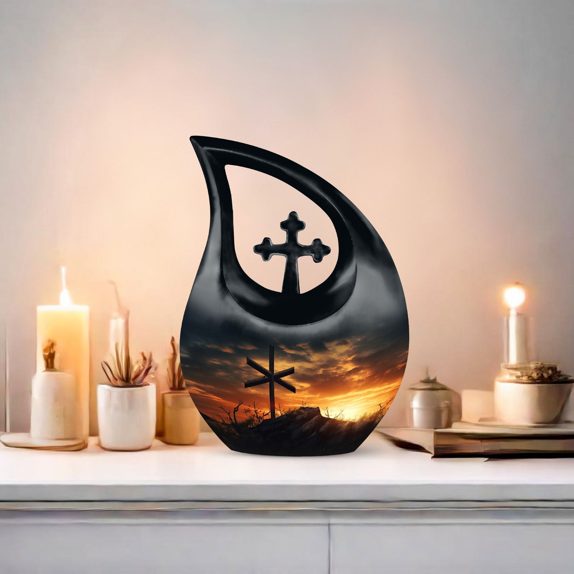 10 Inch Jesus Christ Urn in cross drop design, 