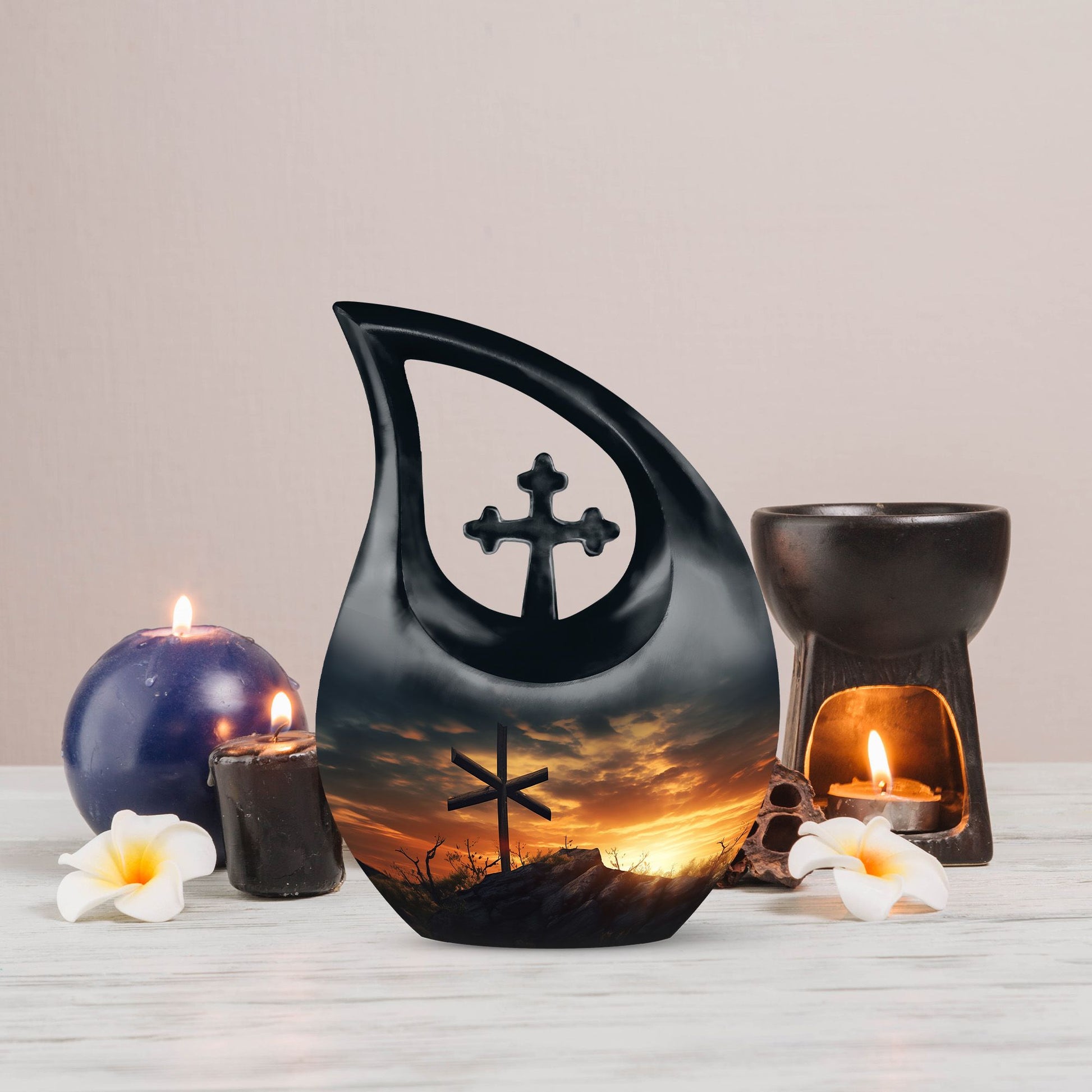 10 Inch Jesus Christ Urn in cross drop design, 
