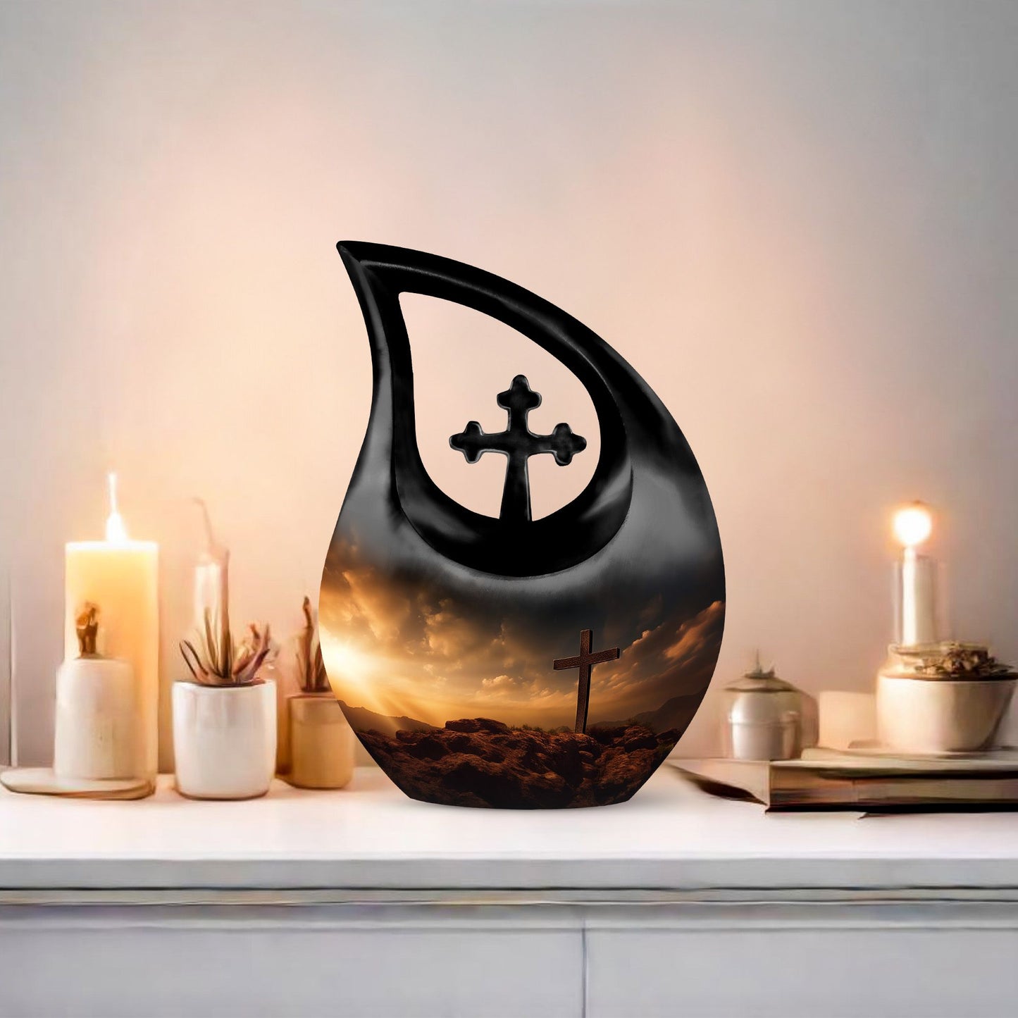 Jesus Christ Urn, Cross Drop design, personalized urn 