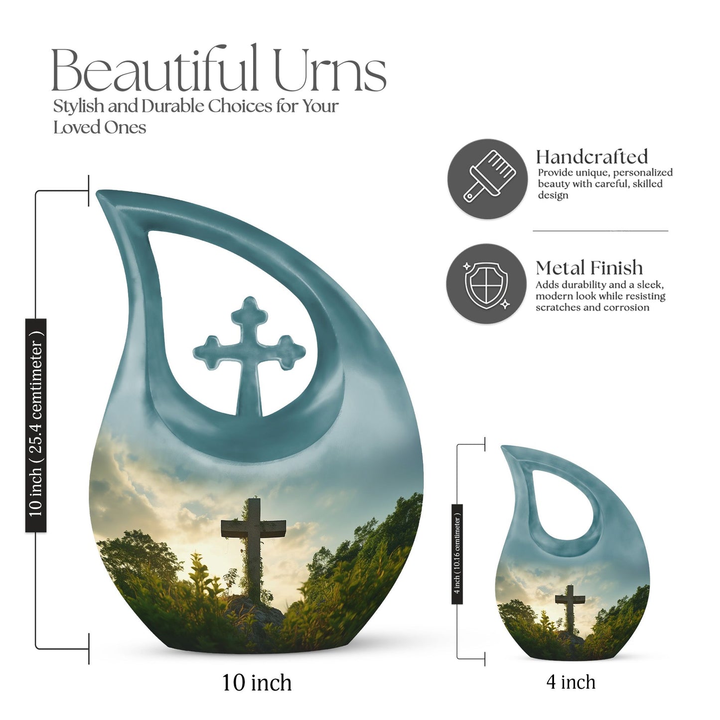 10-inch Jesus Christ urn with Cross Drop design, suitable 