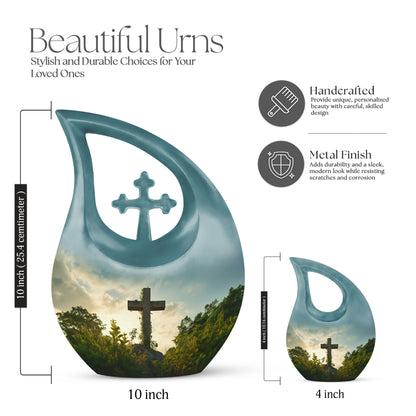 10-inch Jesus Christ urn with Cross Drop design, suitable 
