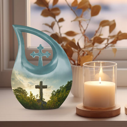 10-inch Jesus Christ urn with Cross Drop design, suitable 