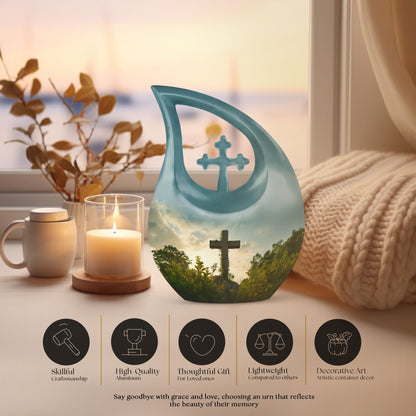 10-inch Jesus Christ urn with Cross Drop design, suitable 