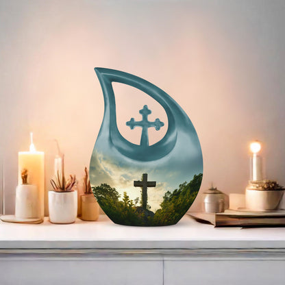 10-inch Jesus Christ urn with Cross Drop design, suitable 