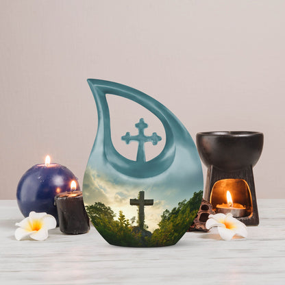 10-inch Jesus Christ urn with Cross Drop design, suitable 