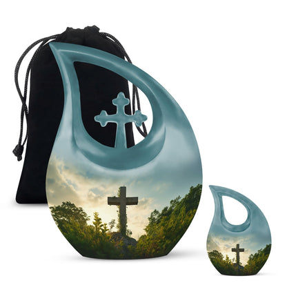 10-inch Jesus Christ urn with Cross Drop design, suitable 