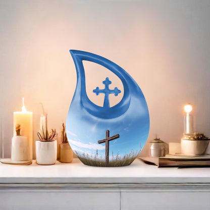 10 inch Jesus Christ Urn with Cross Drop design 
