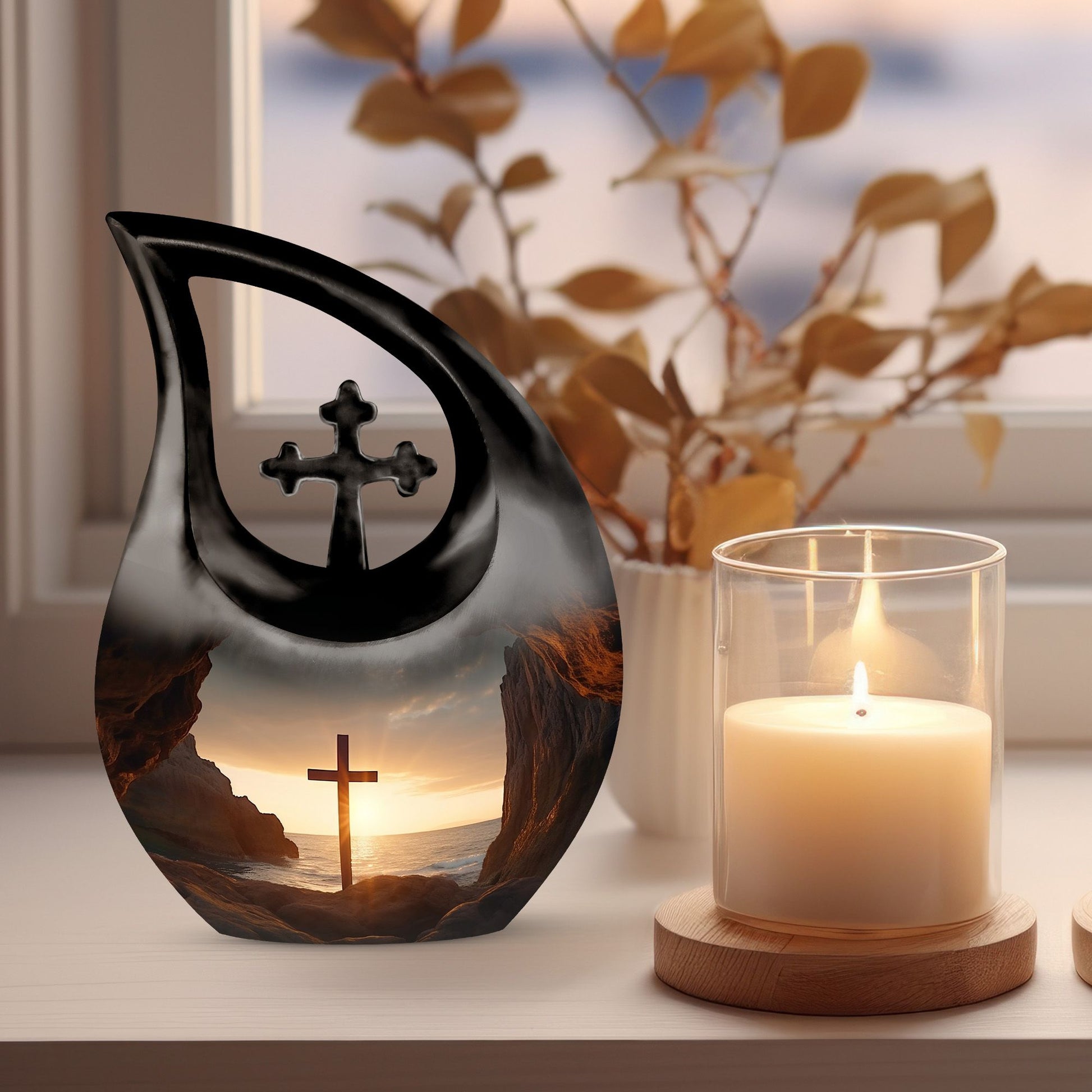 Medium-size 10-inch Jesus Christ Urn with Cross 